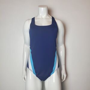 Speedo Navy Blue Stripe Racerback Swimsuit